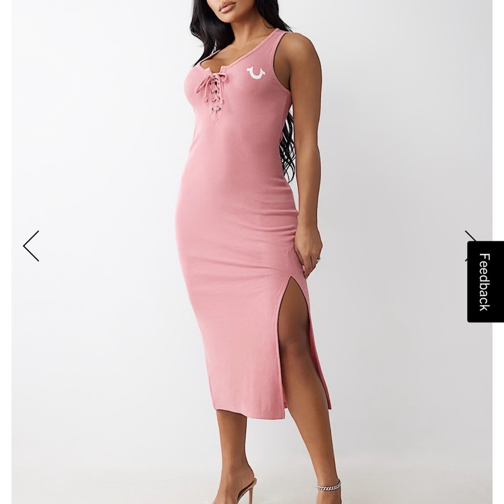 True Religion Blush Lace-Up Midi Dress